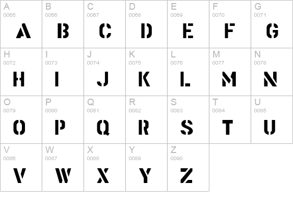 Stencil Gothic BE uppercase A-Z preview