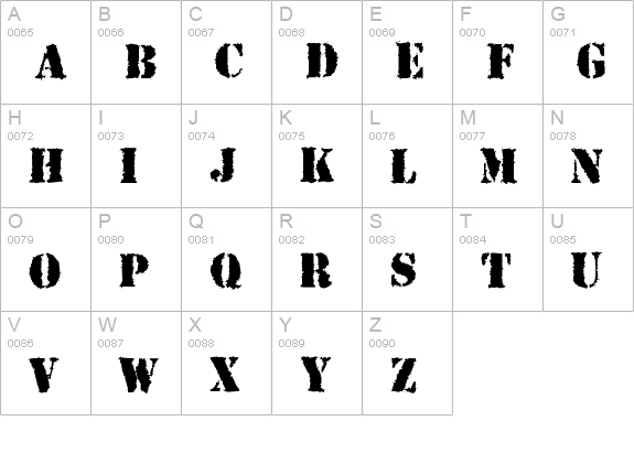 Stencil-grungy uppercase A-Z preview
