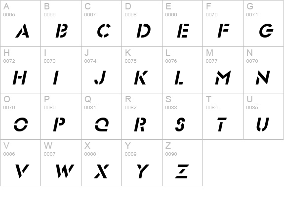 Stencil Sans Italic uppercase A-Z preview