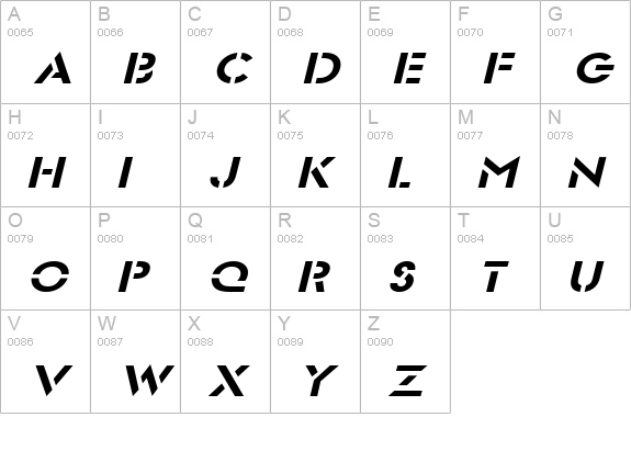 Stencil SansExtended Italic uppercase A-Z preview