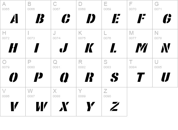 StencilSans Extrabold Italic uppercase A-Z preview