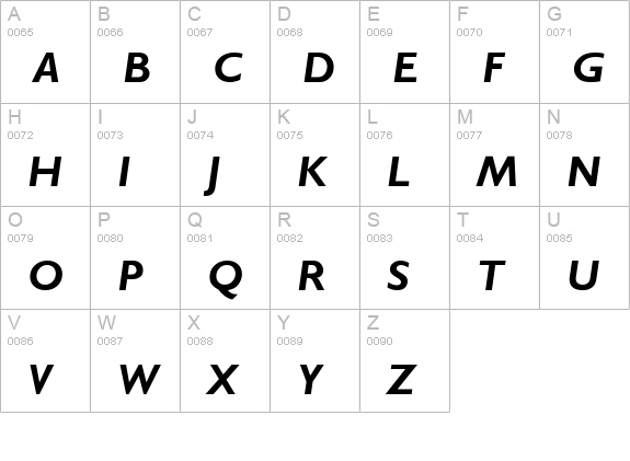 Stimmell-BoldItalic uppercase A-Z preview