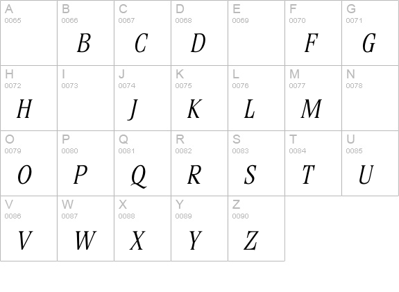 StirlingLightItalic uppercase A-Z preview