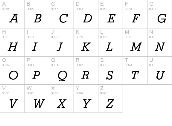 Stymie BQ Italic uppercase A-Z preview