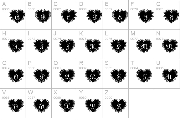Summer's LaceHearts uppercase A-Z preview