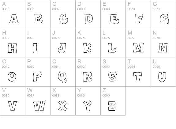 Super Delicious BTN Outline uppercase A-Z preview