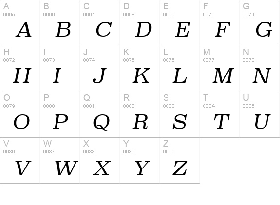 Superclarendon Lt Italic uppercase A-Z preview