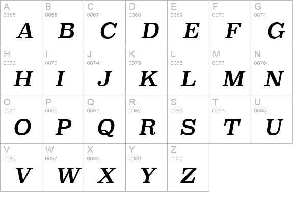 Superclarendon Rg Italic uppercase A-Z preview