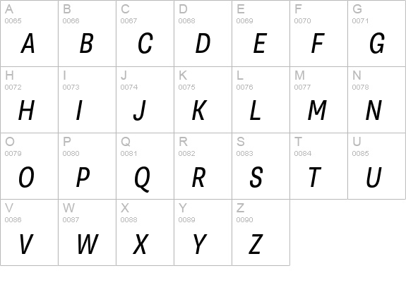 Supria Sans Cond Regular Obliq uppercase A-Z preview