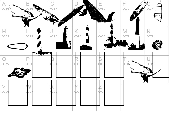 Surf Bat (Windsurfing Dingbats) uppercase A-Z preview