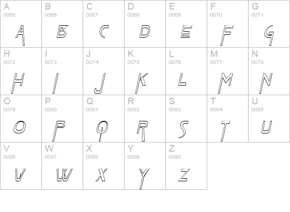 Tablet Hollow Italic uppercase A-Z preview