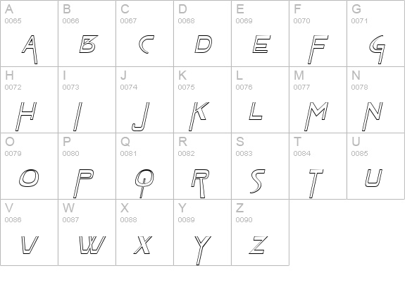 TabletHollowExtended Italic uppercase A-Z preview