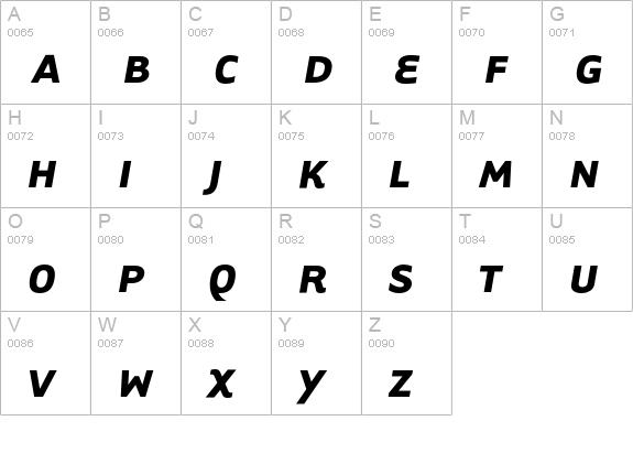 TarzanaWideBoldItalic uppercase A-Z preview