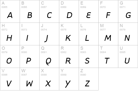 TarzanaWideItalic uppercase A-Z preview