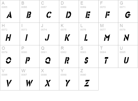 Templett Condensed BoldItalic uppercase A-Z preview