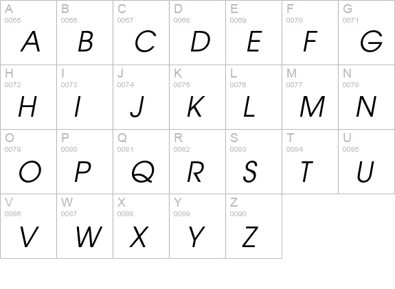 TeX Gyre Adventor Italic uppercase A-Z preview