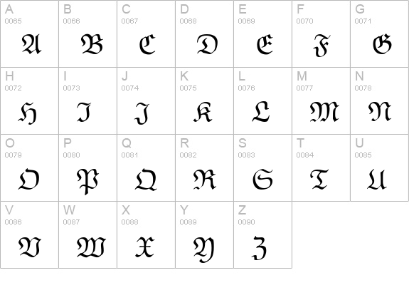 TeXplus EF uppercase A-Z preview