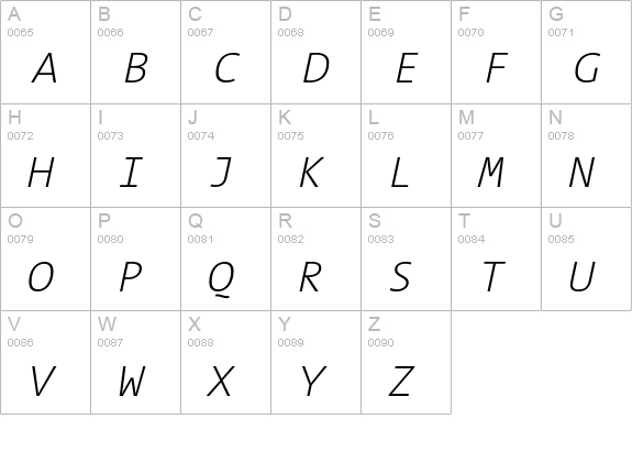 TheSansMono Extra Light Italic uppercase A-Z preview