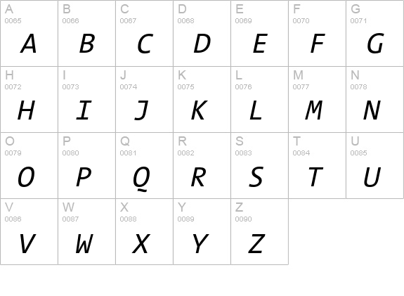 TheSansMono Italic uppercase A-Z preview
