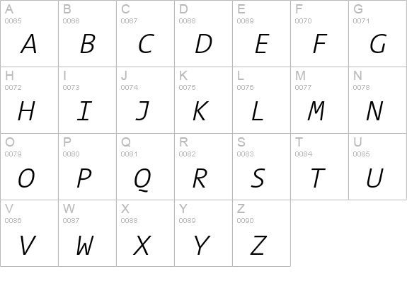 TheSansMono Light Italic uppercase A-Z preview