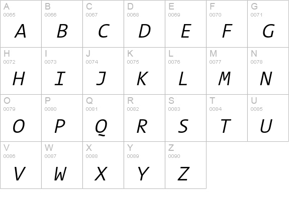 TheSansMono Semi Light Italic uppercase A-Z preview
