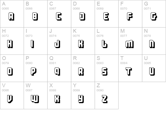 Three the Hard way shadowed uppercase A-Z preview