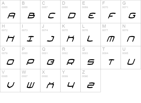 Thundergod Condensed Italic uppercase A-Z preview