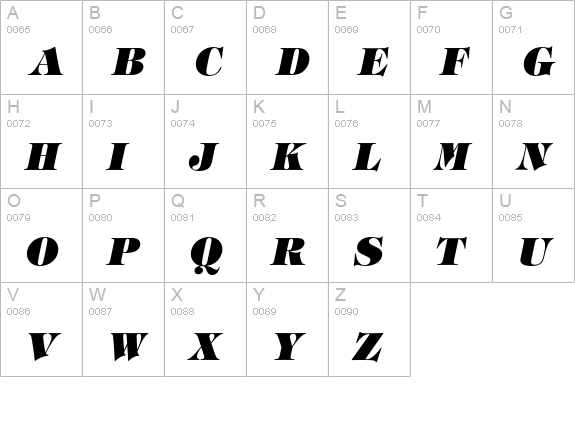 TiffanyEF-HeavyItalic uppercase A-Z preview