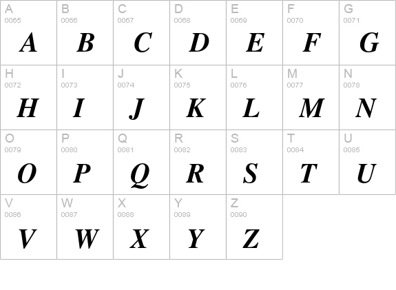 Times Bold Italic Old Style Figures uppercase A-Z preview