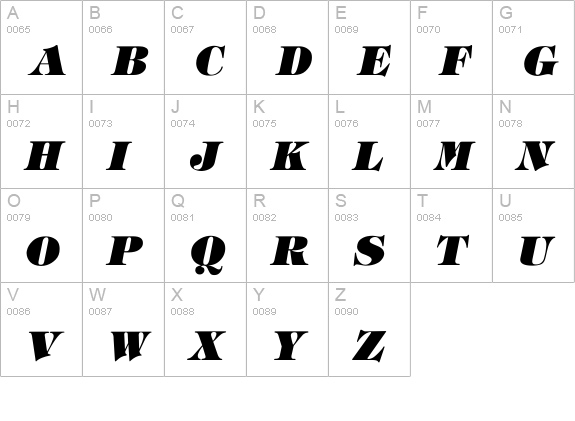 Timpani_Heavy-Italic uppercase A-Z preview