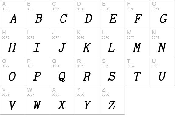 TiredOfCourier BoldItalic uppercase A-Z preview
