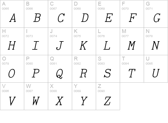 TiredOfCourier Italic uppercase A-Z preview