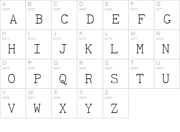TiredOfCourierThin uppercase A-Z preview