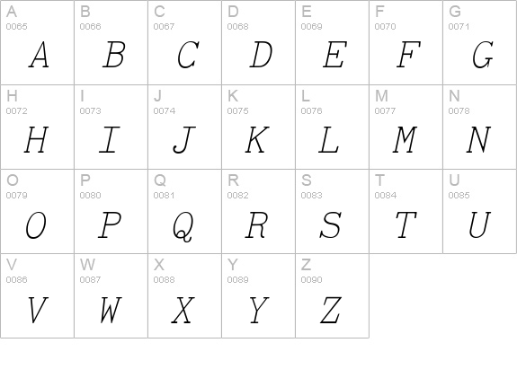 TiredOfCourierThin Italic uppercase A-Z preview
