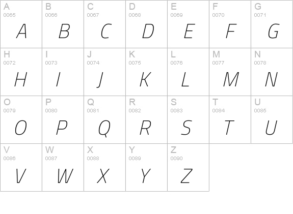 Titillium WebThin Italic uppercase A-Z preview