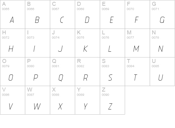 Tolyer Thin no.1 Oblique uppercase A-Z preview