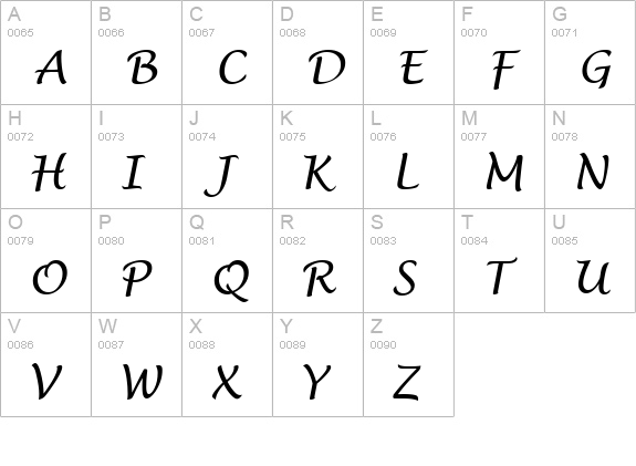 TR Lucida Handwriting Italic uppercase A-Z preview