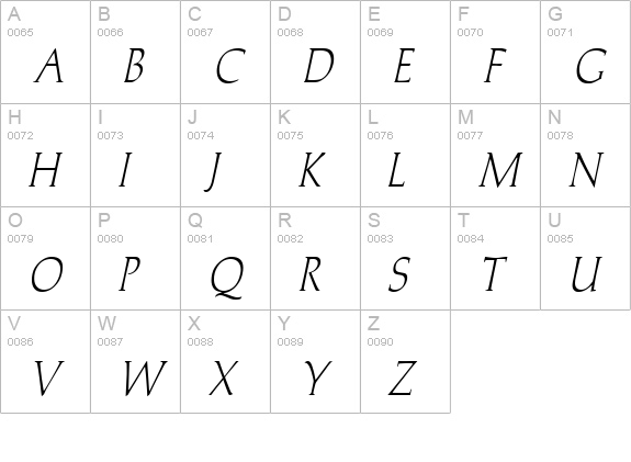 Trajan'sCapsCondensed Italic uppercase A-Z preview