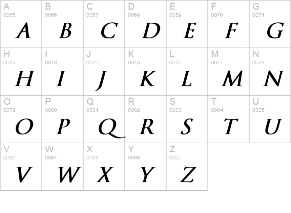 Trajan-Normal Bold Italic uppercase A-Z preview