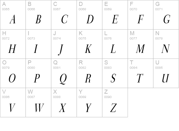 Transit Condensed Italic uppercase A-Z preview