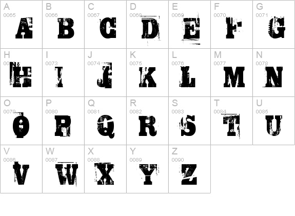 TRASHED uppercase A-Z preview