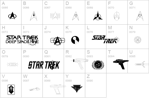 Trekbats uppercase A-Z preview