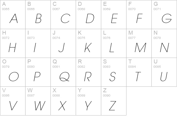 Trendex Light SSi Extra Light Italic uppercase A-Z preview