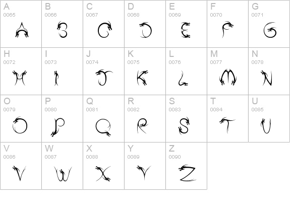 Tribal Dragon uppercase A-Z preview