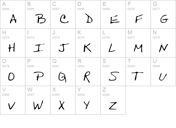 TriciasHand Regular uppercase A-Z preview