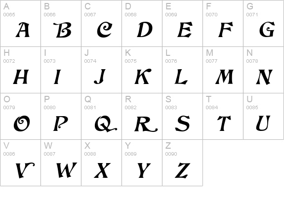Tringle Italic uppercase A-Z preview