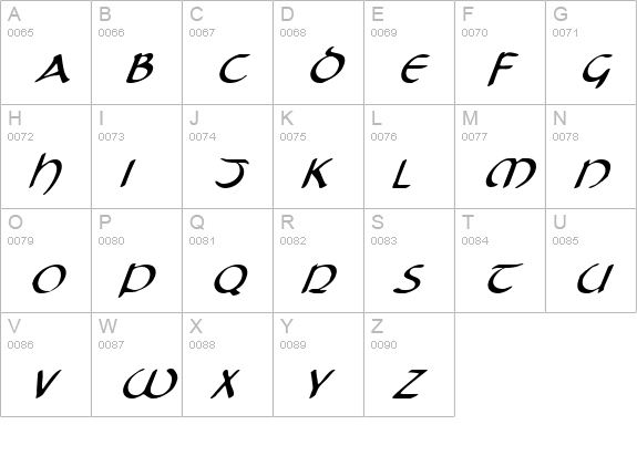 Tristram Italic uppercase A-Z preview