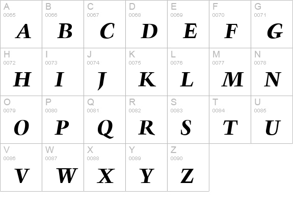Troubadour-BoldItalic uppercase A-Z preview