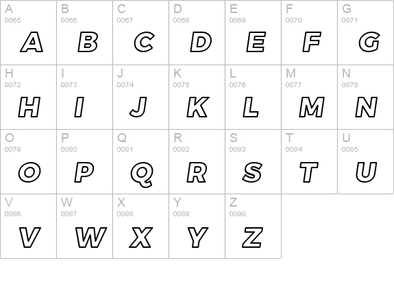 Trueno ExtraBold Outline Italic uppercase A-Z preview