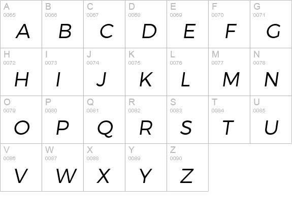 Trueno Light Italic uppercase A-Z preview